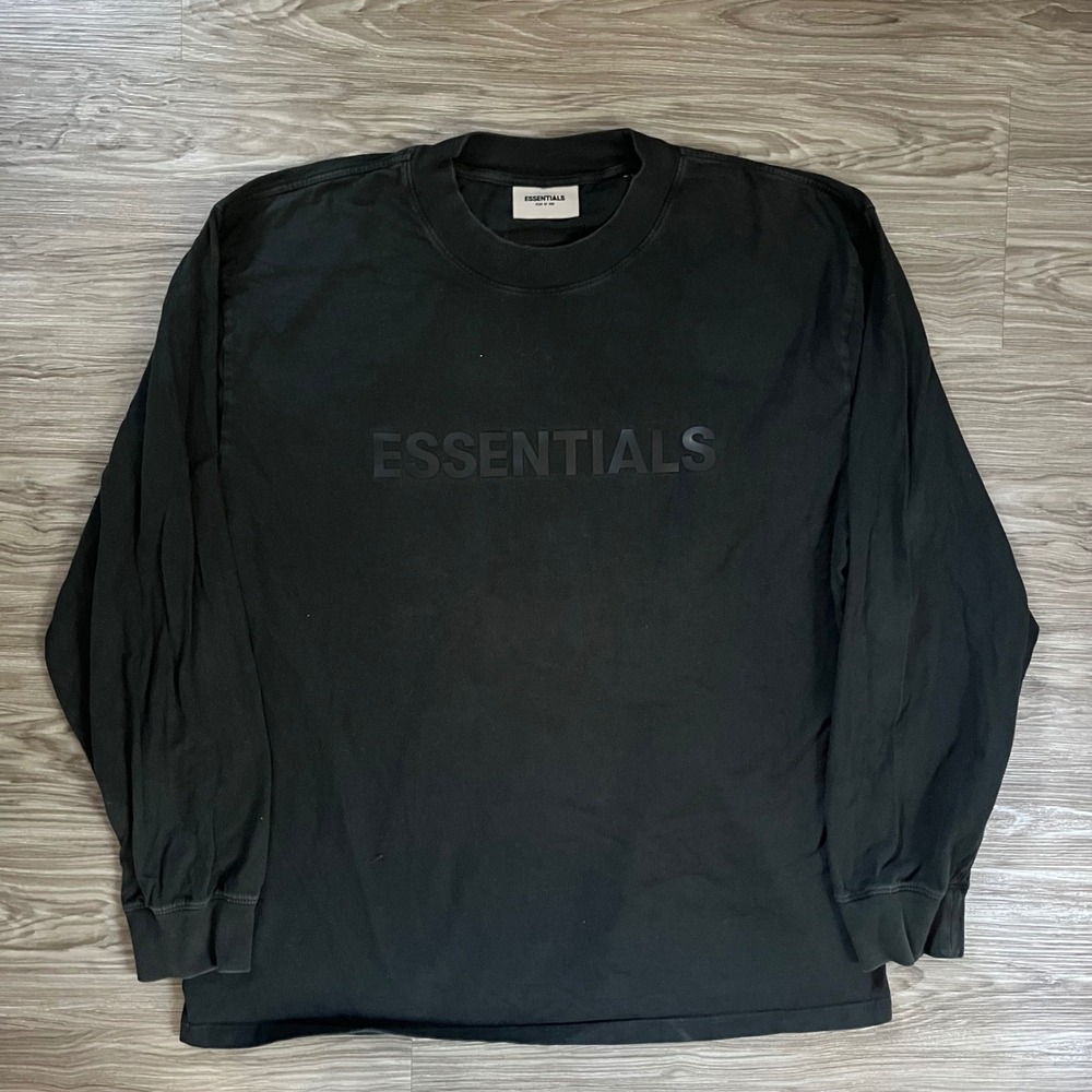 Men's Fear of God Essentials Long Sleeve T-Shirt Black Tonal Logo XXL Streetwear